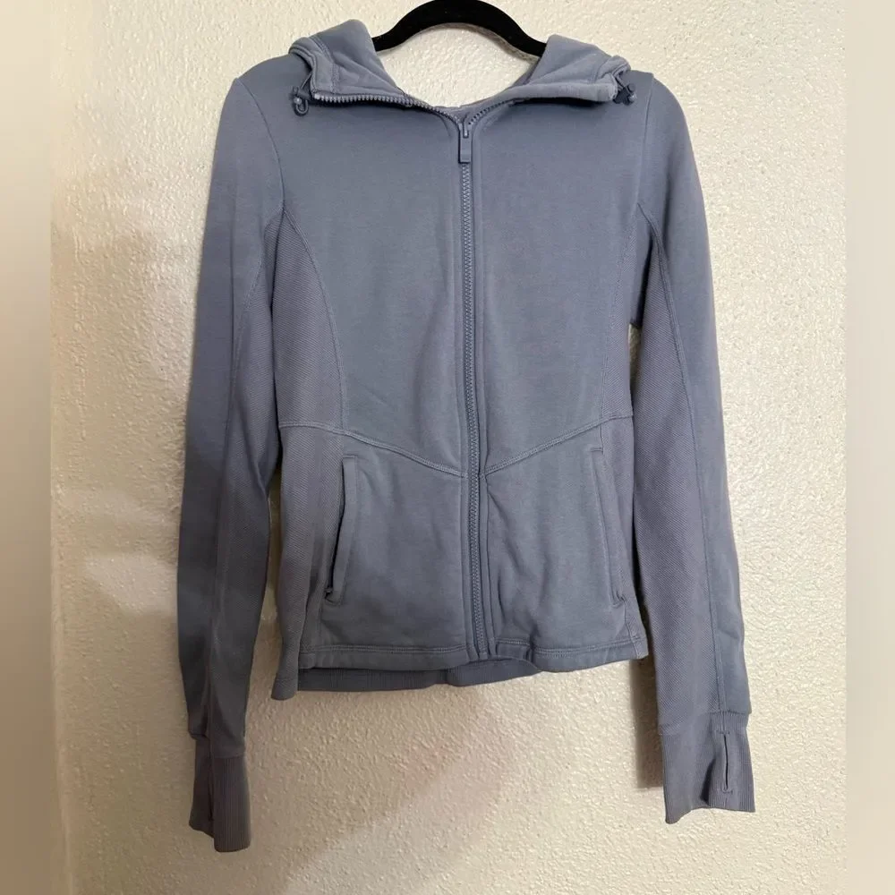 ALO YOGA Foundation Zip Hoodie bluish grey color steel blue size Small